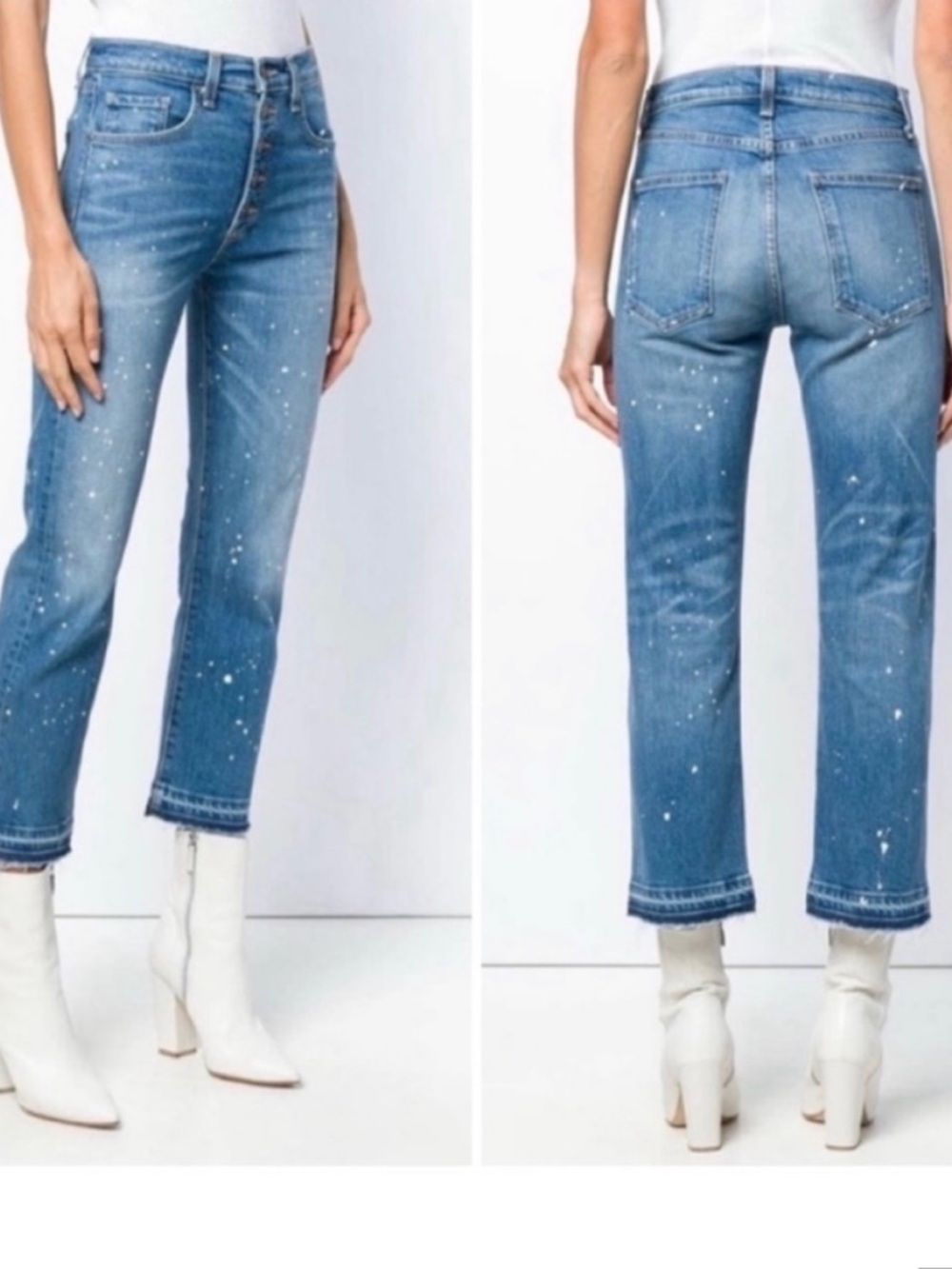 Veronica Beard Ines Girlfriend Crop Jean Wash Pipeline Splatter Paint Womens 26
